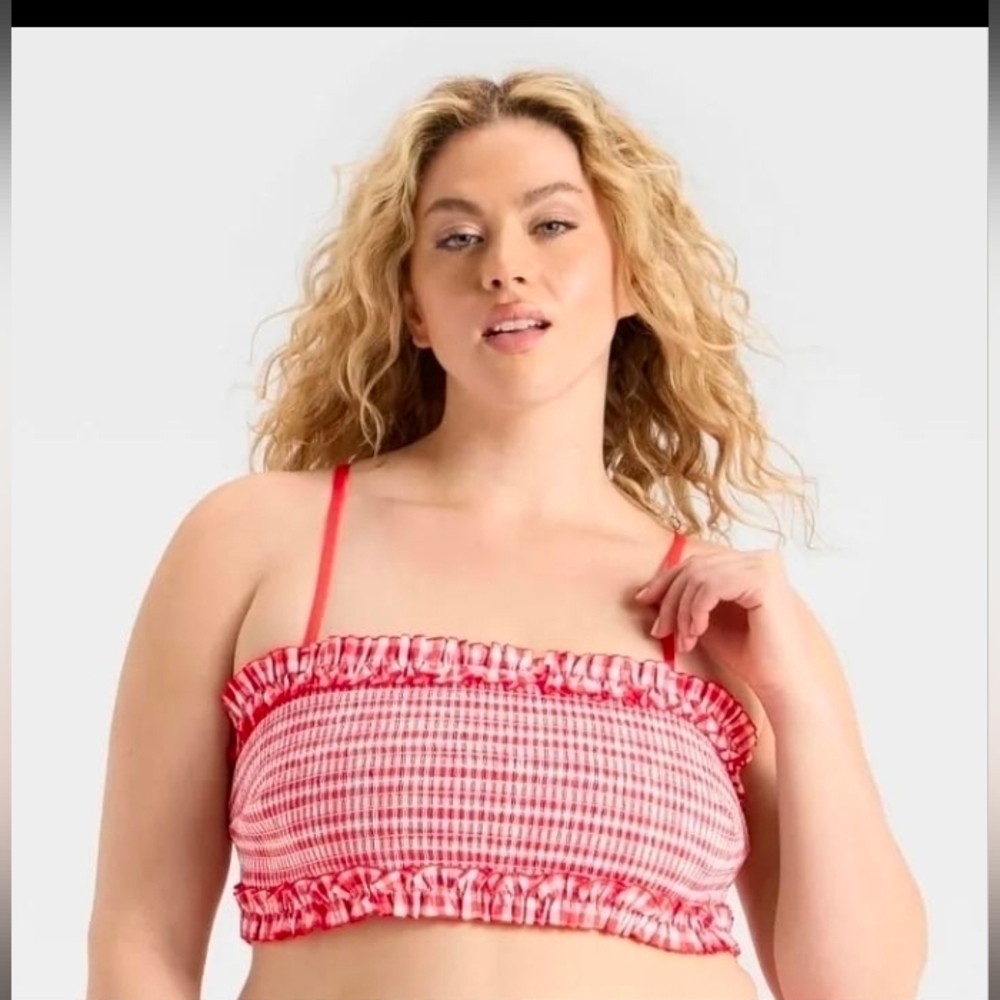 Colsie Women's Red Gingham Woven Bandeau Bralette Size S